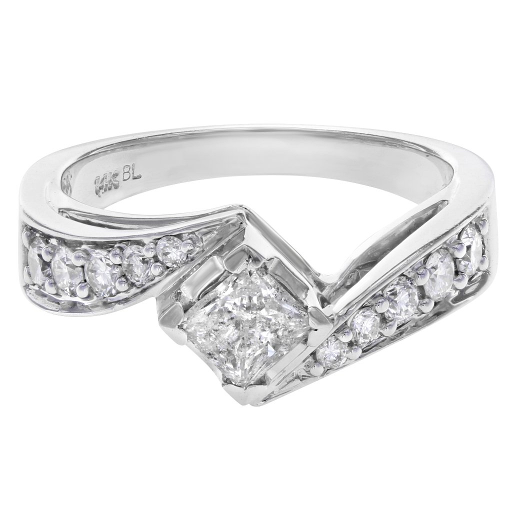 Princess Cut Diamond Accented Ladies Engagement Ring 14k White Gold 135 Cttw 3589$